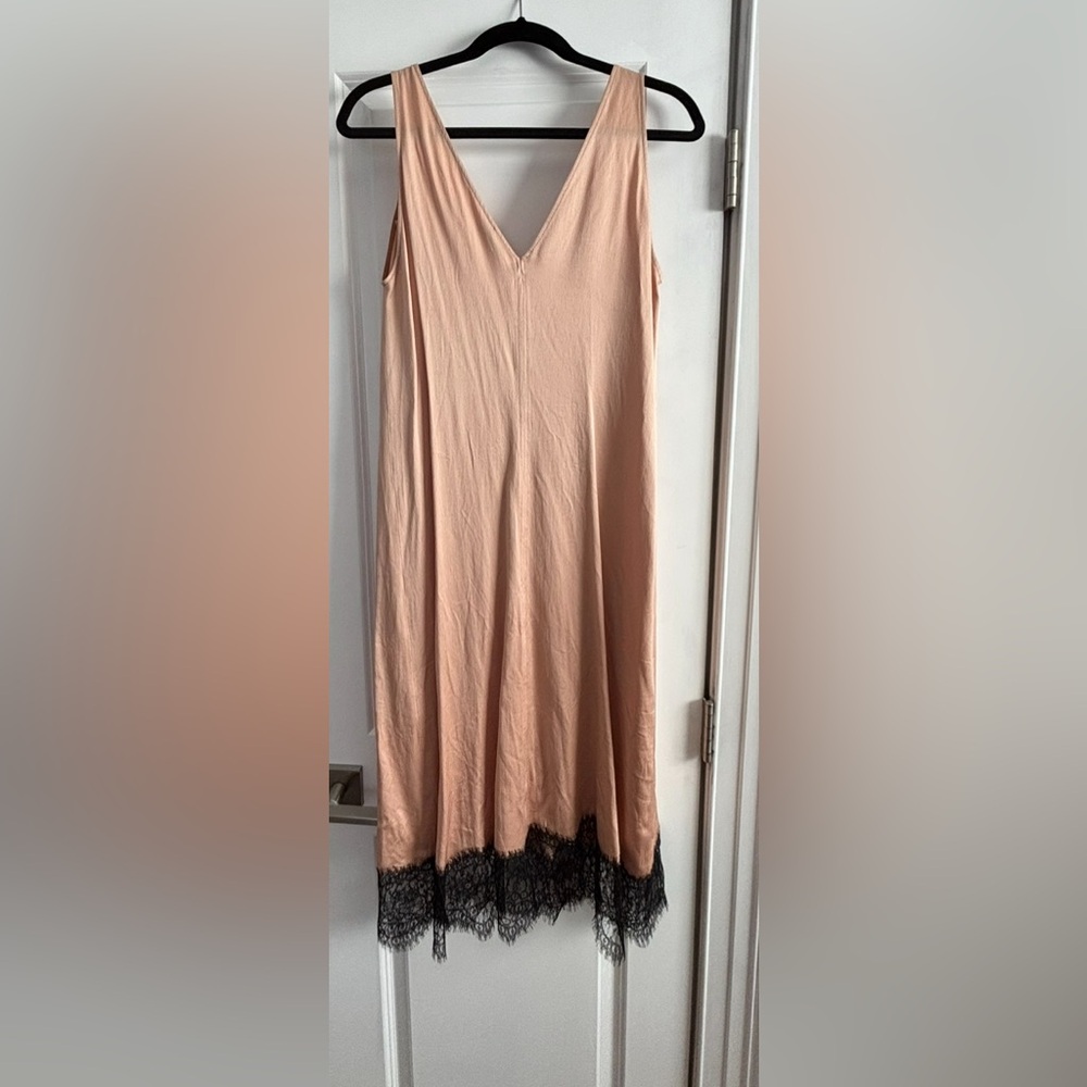 Elegant Peach Women's dress with black lace